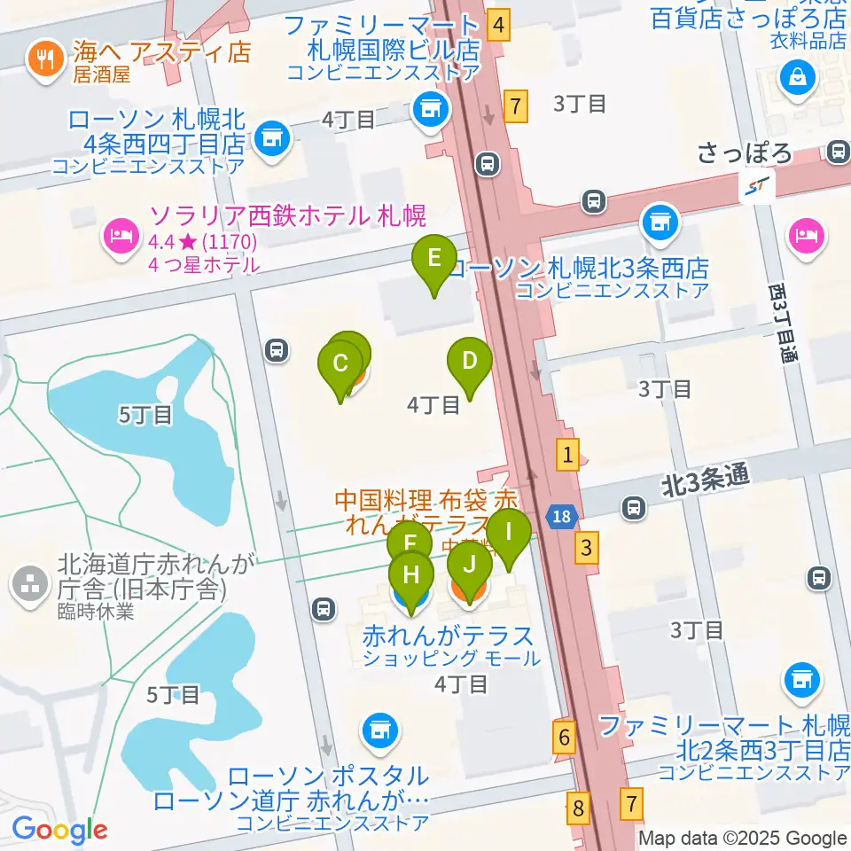 島村楽器 札幌クラシック店周辺のカフェ一覧地図