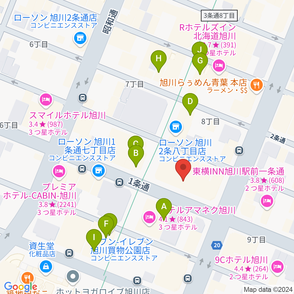 島村楽器 フィール旭川店周辺のカフェ一覧地図