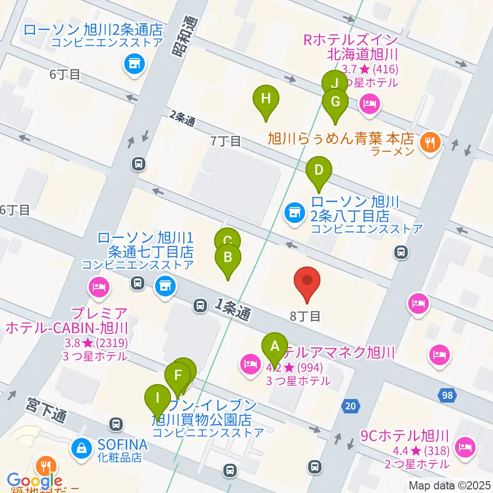 島村楽器 フィール旭川店周辺のカフェ一覧地図