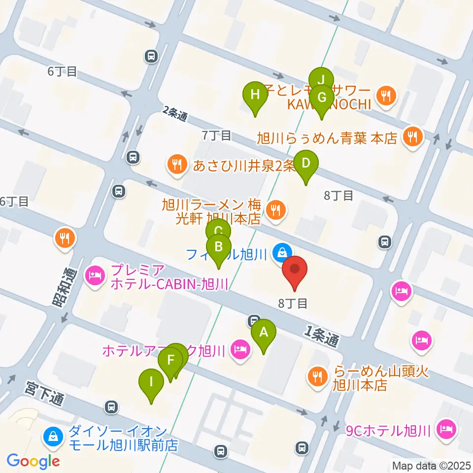 島村楽器 フィール旭川店周辺のカフェ一覧地図