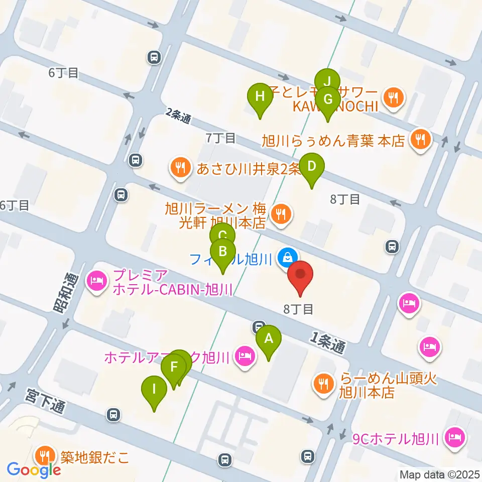 島村楽器 フィール旭川店周辺のカフェ一覧地図