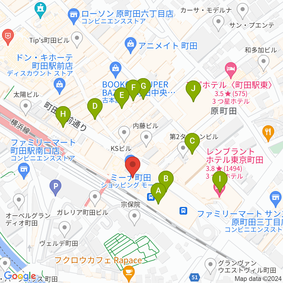 島村楽器 ミーナ町田店周辺のカフェ一覧地図