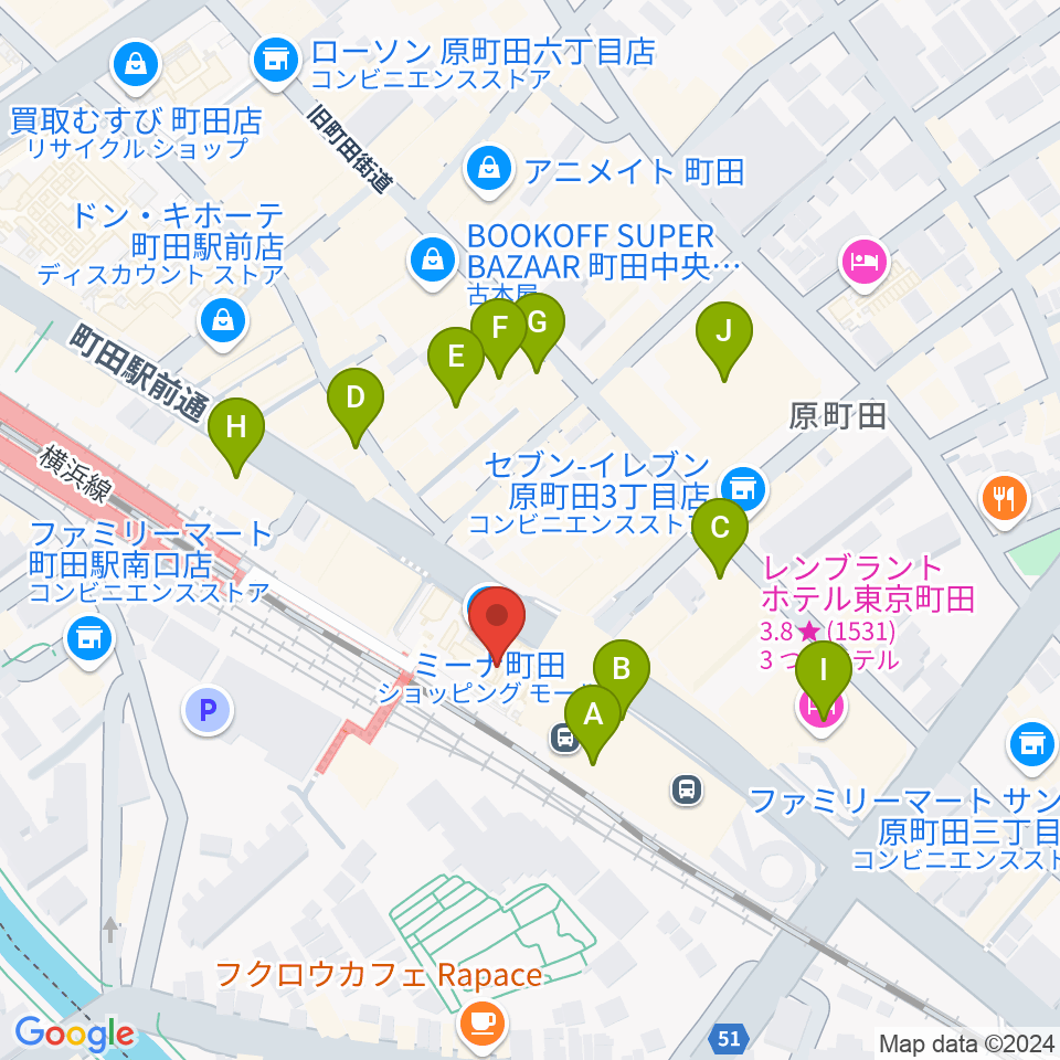 島村楽器 ミーナ町田店周辺のカフェ一覧地図