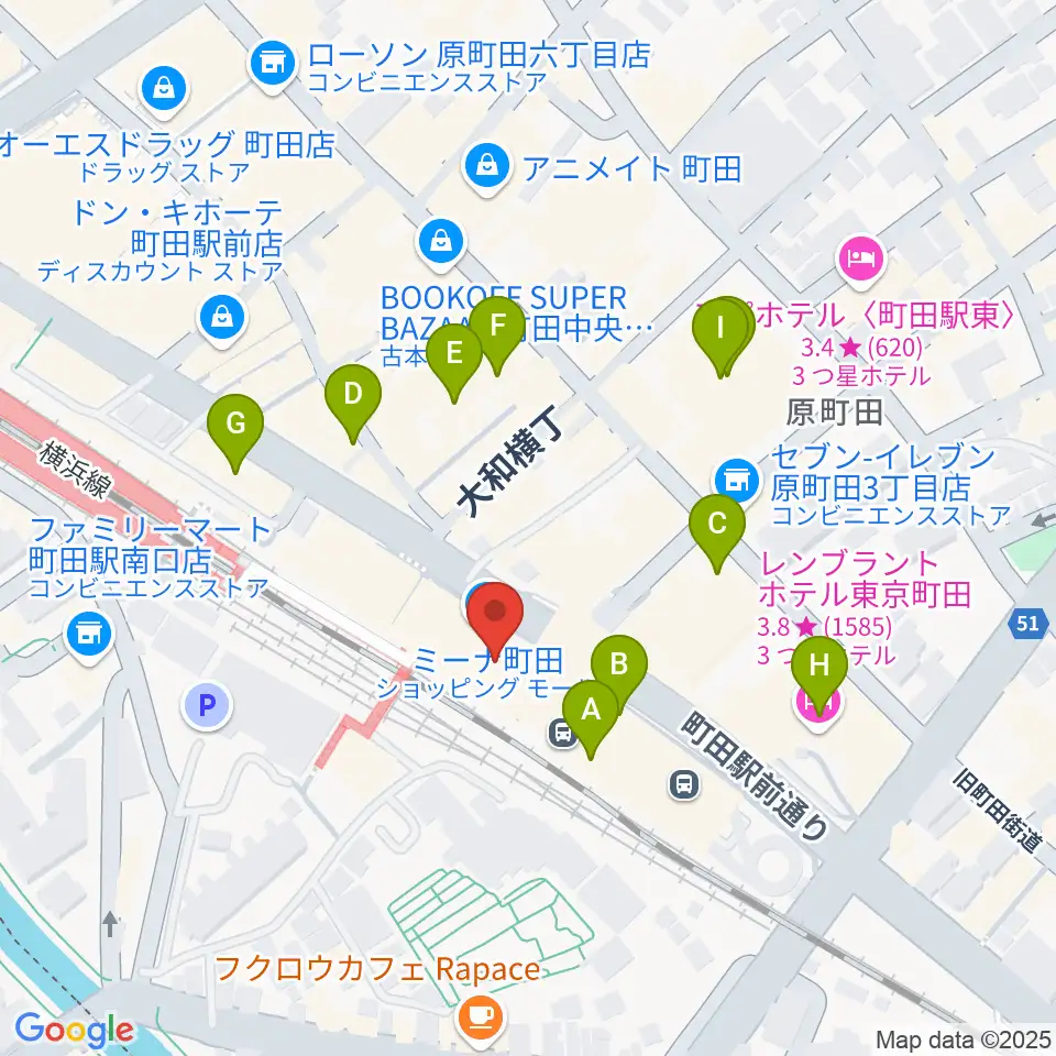 島村楽器 ミーナ町田店周辺のカフェ一覧地図