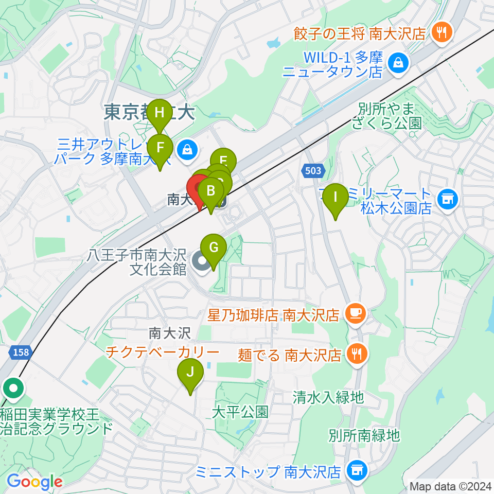 島村楽器 フレンテ南大沢店周辺のカフェ一覧地図