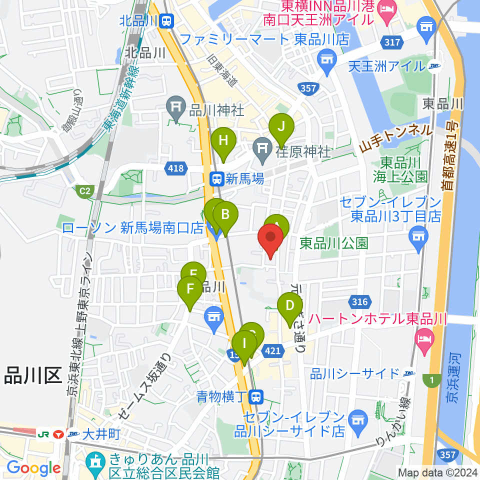 南品川TMスタジオ周辺のカフェ一覧地図