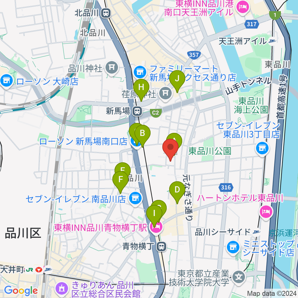 南品川TMスタジオ周辺のカフェ一覧地図