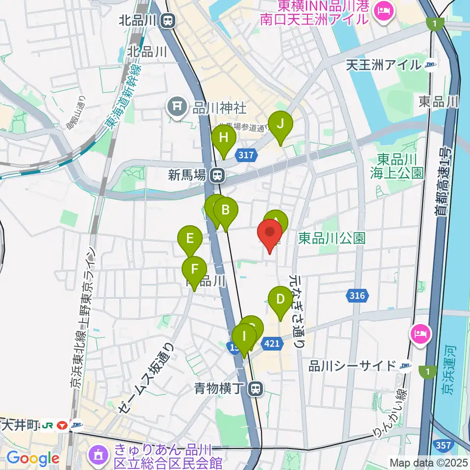 南品川TMスタジオ周辺のカフェ一覧地図