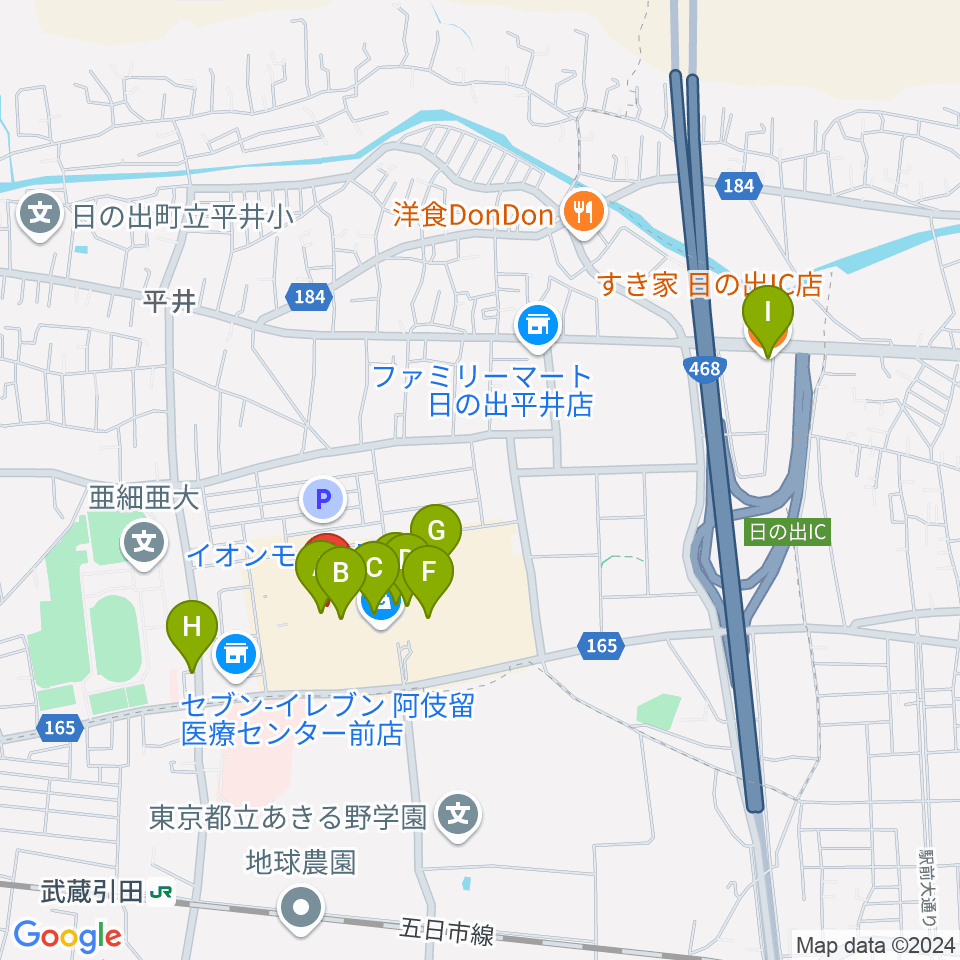 島村楽器 イオンモール日の出店周辺のカフェ一覧地図