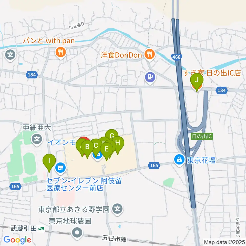 島村楽器 イオンモール日の出店周辺のカフェ一覧地図
