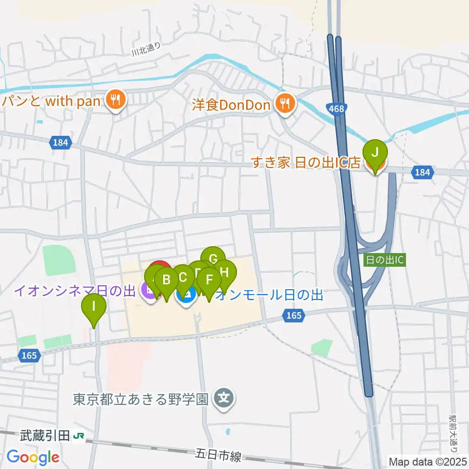 島村楽器 イオンモール日の出店周辺のカフェ一覧地図
