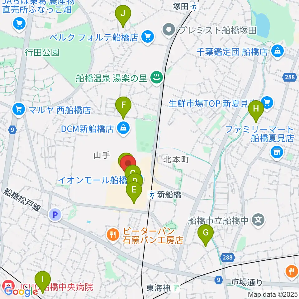 島村楽器イオンモール船橋店周辺のカフェ一覧地図