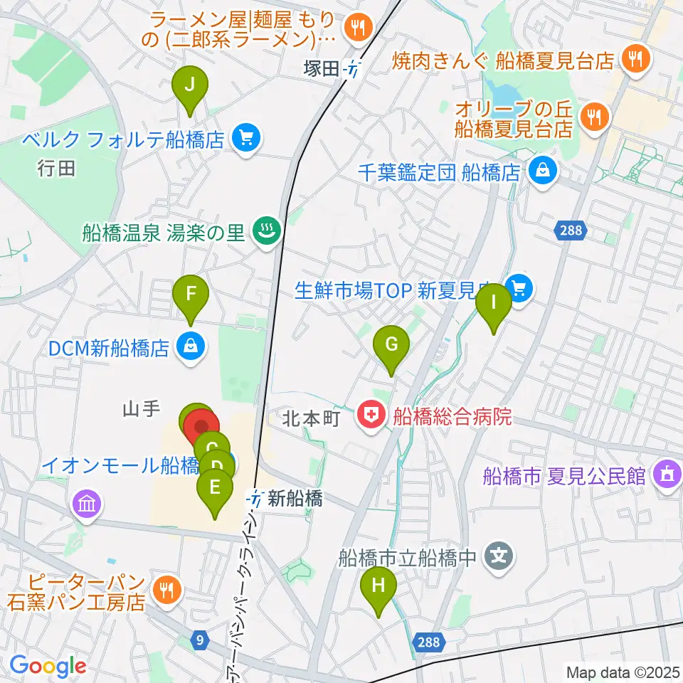 島村楽器イオンモール船橋店周辺のカフェ一覧地図