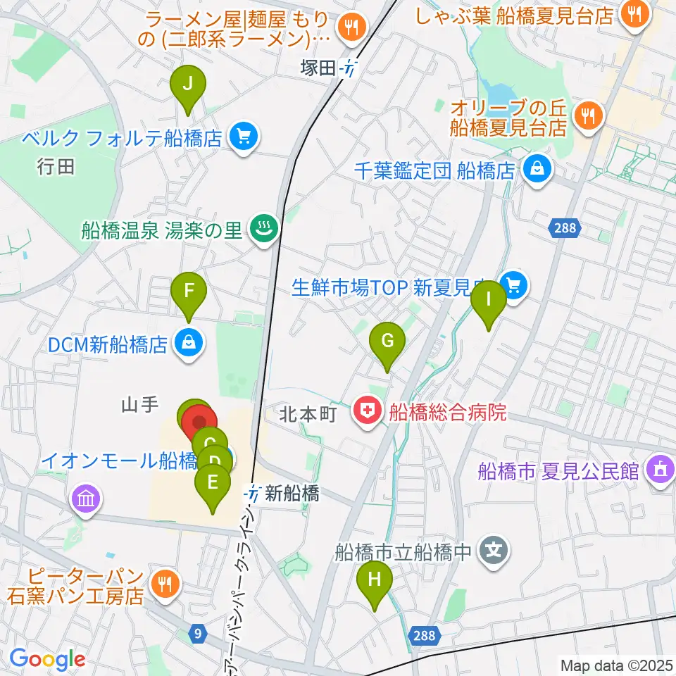 島村楽器イオンモール船橋店周辺のカフェ一覧地図