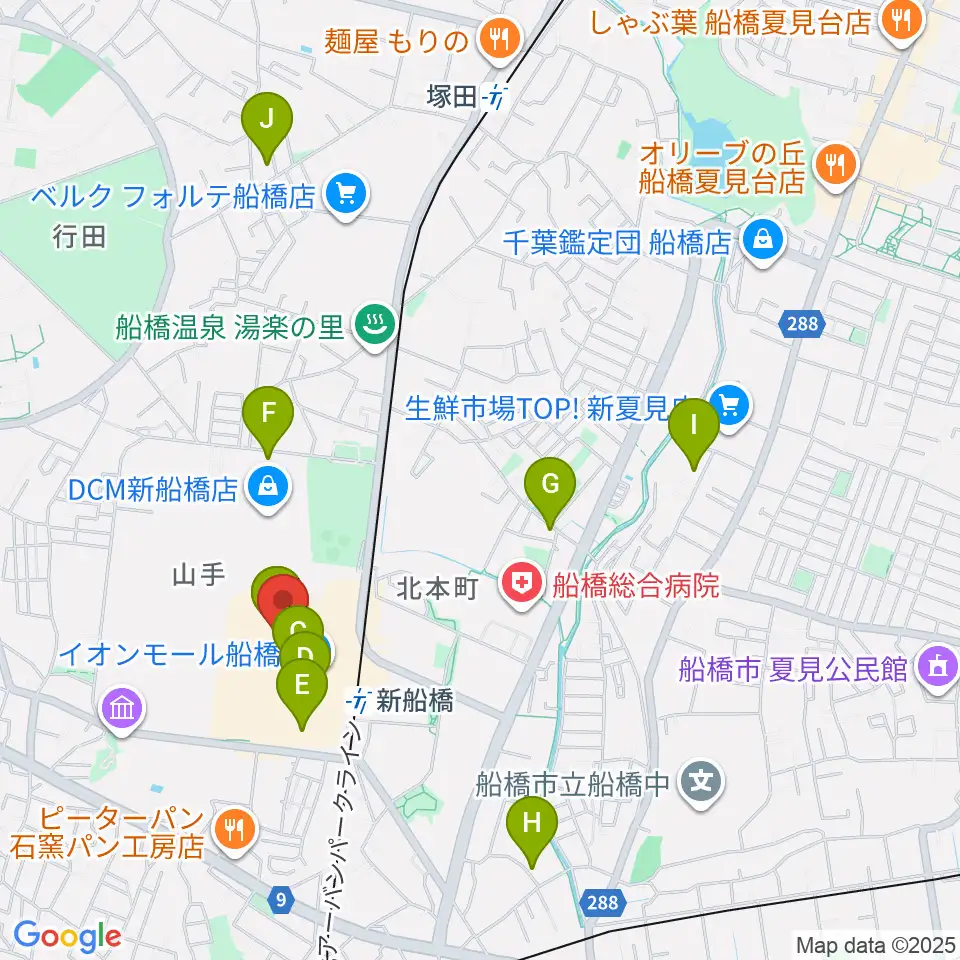 島村楽器イオンモール船橋店周辺のカフェ一覧地図