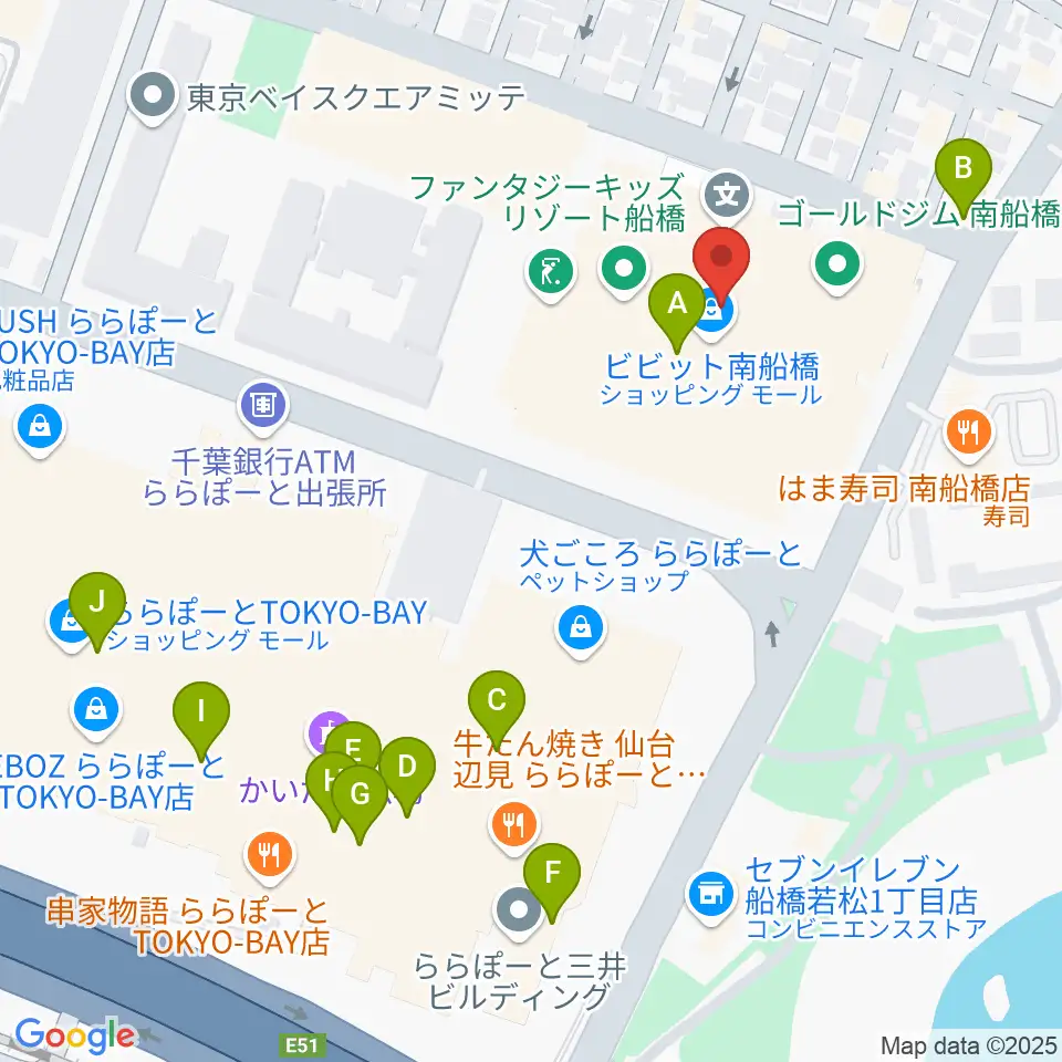 島村楽器 ビビット南船橋店周辺のカフェ一覧地図