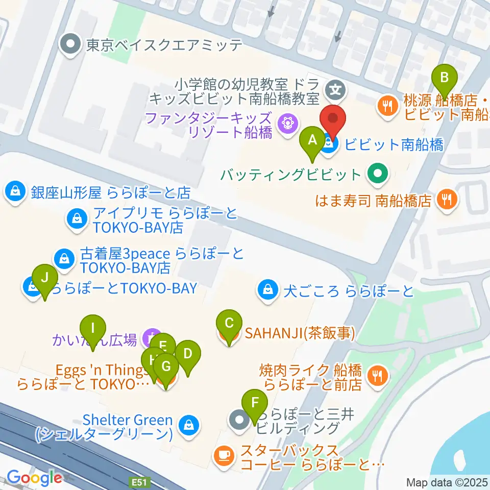 島村楽器 ビビット南船橋店周辺のカフェ一覧地図