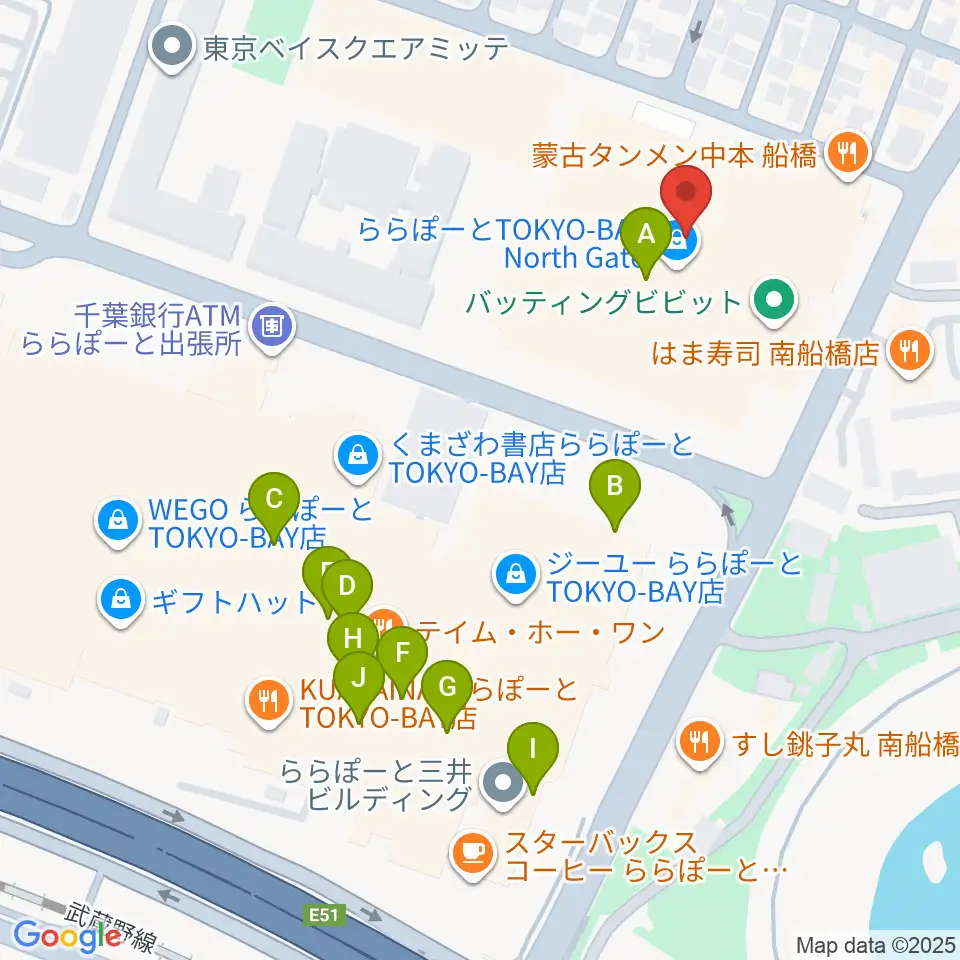 島村楽器 ビビット南船橋店周辺のカフェ一覧地図