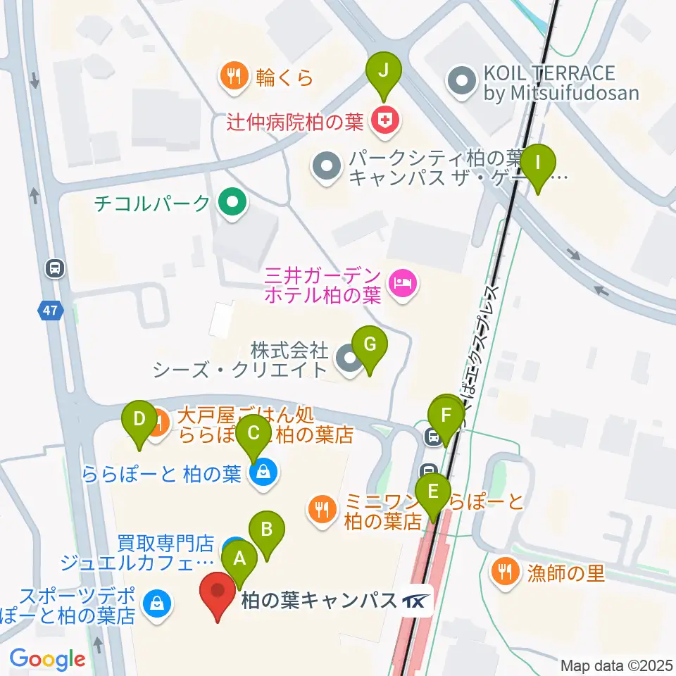 島村楽器 ららぽーと柏の葉店周辺のカフェ一覧地図