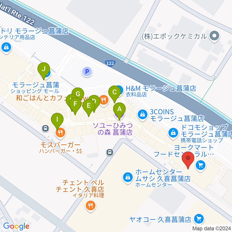 島村楽器 モラージュ菖蒲店周辺のカフェ一覧地図