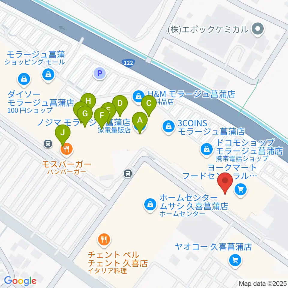 島村楽器 モラージュ菖蒲店周辺のカフェ一覧地図