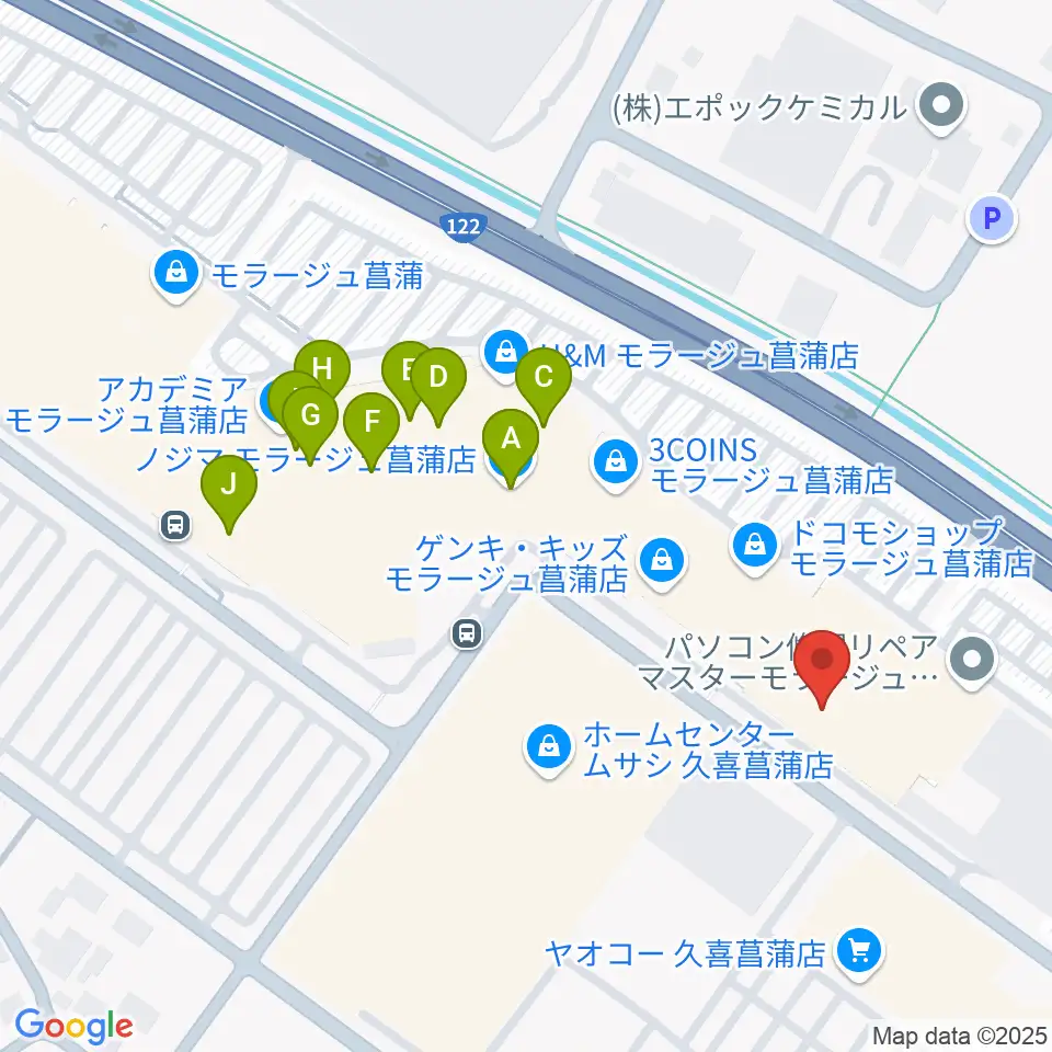 島村楽器 モラージュ菖蒲店周辺のカフェ一覧地図