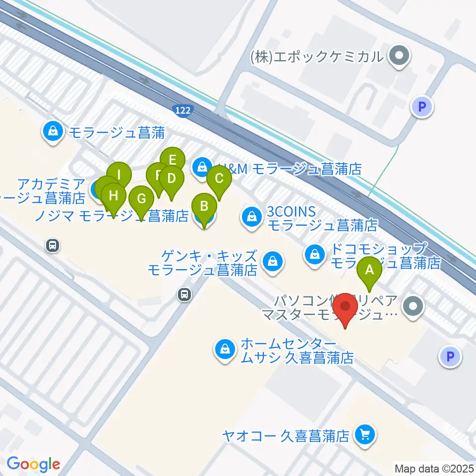 島村楽器 モラージュ菖蒲店周辺のカフェ一覧地図