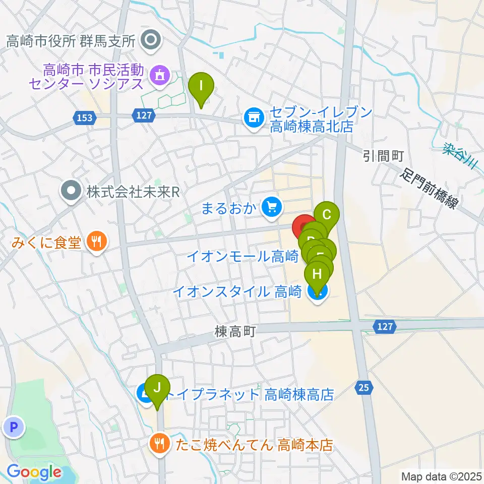 島村楽器 イオンモール高崎店周辺のカフェ一覧地図
