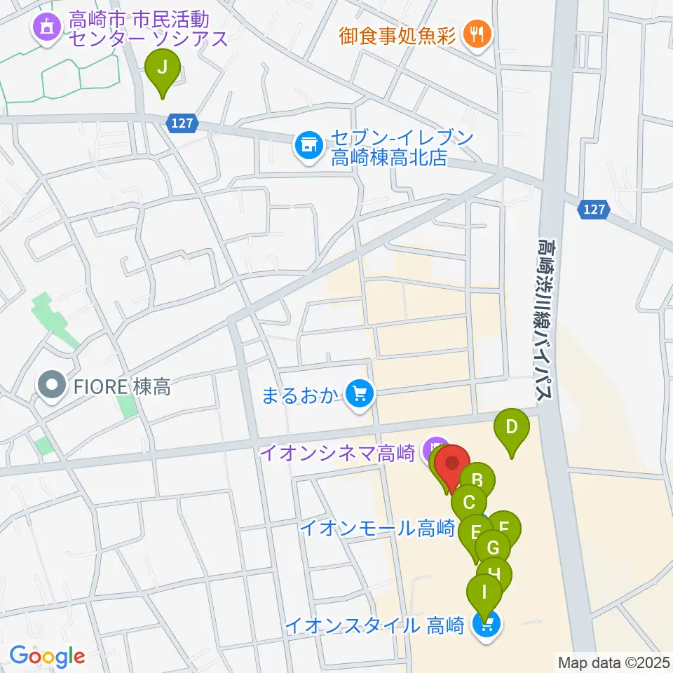 島村楽器 イオンモール高崎店周辺のカフェ一覧地図