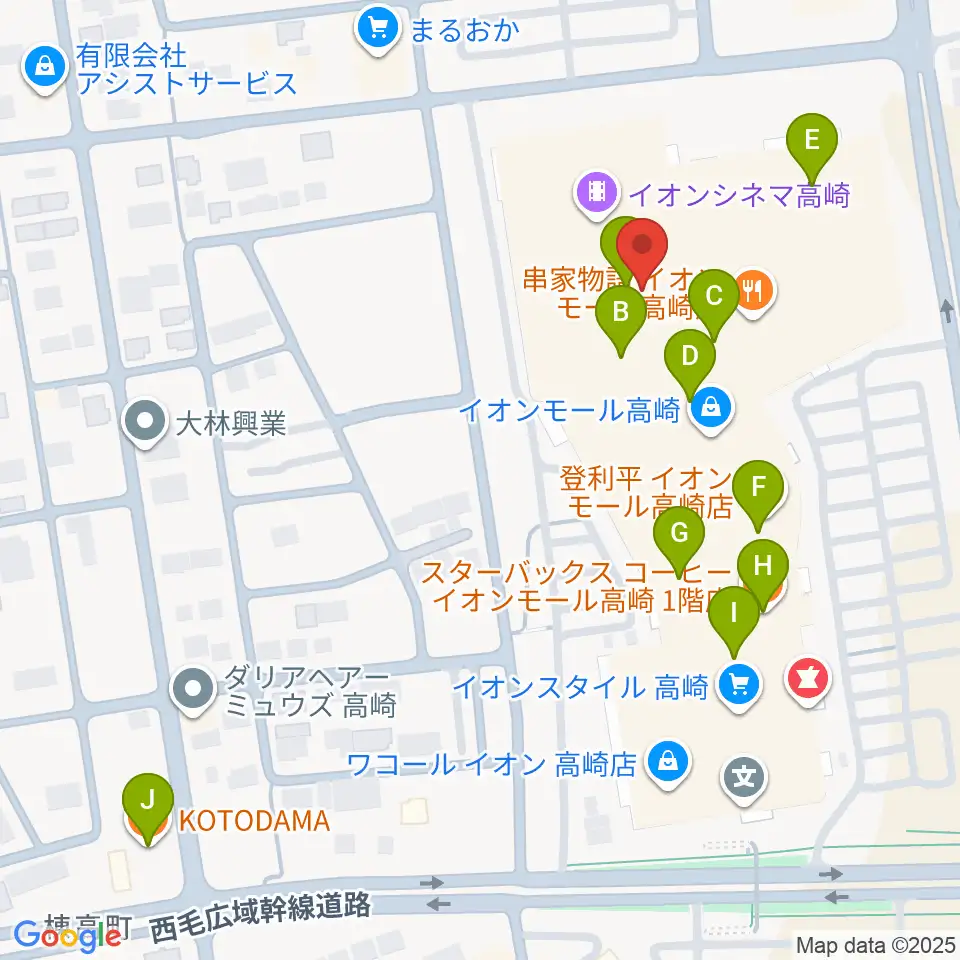 島村楽器 イオンモール高崎店周辺のカフェ一覧地図