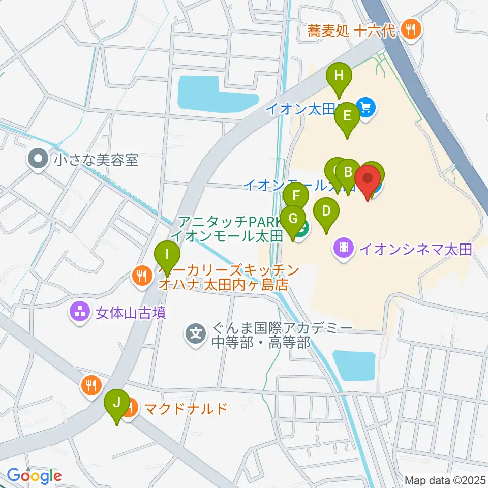 島村楽器 イオンモール太田店周辺のカフェ一覧地図