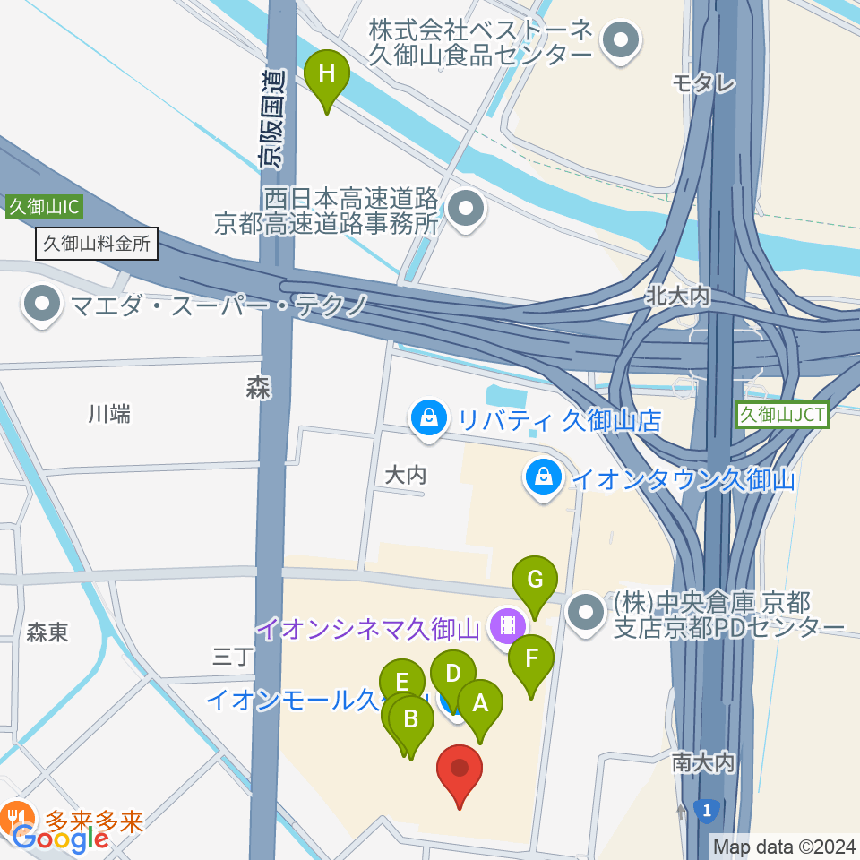 JEUGIA イオンモール久御山店周辺のカフェ一覧地図