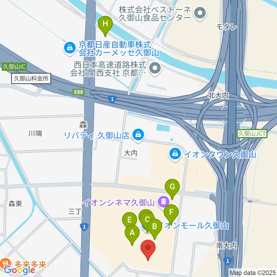 JEUGIA イオンモール久御山店周辺のカフェ一覧地図