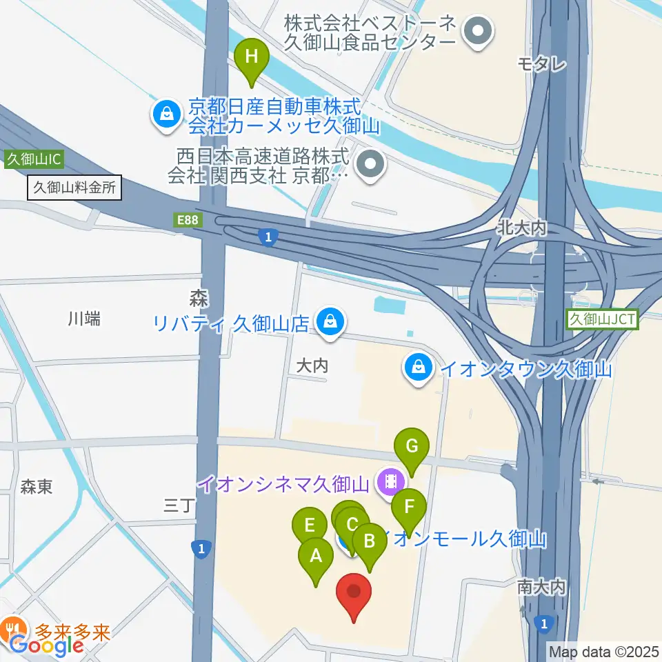 JEUGIA イオンモール久御山店周辺のカフェ一覧地図