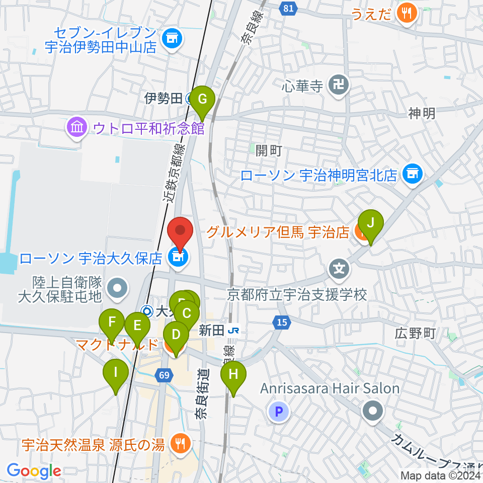 JEUGIA 宇治大久保店周辺のカフェ一覧地図