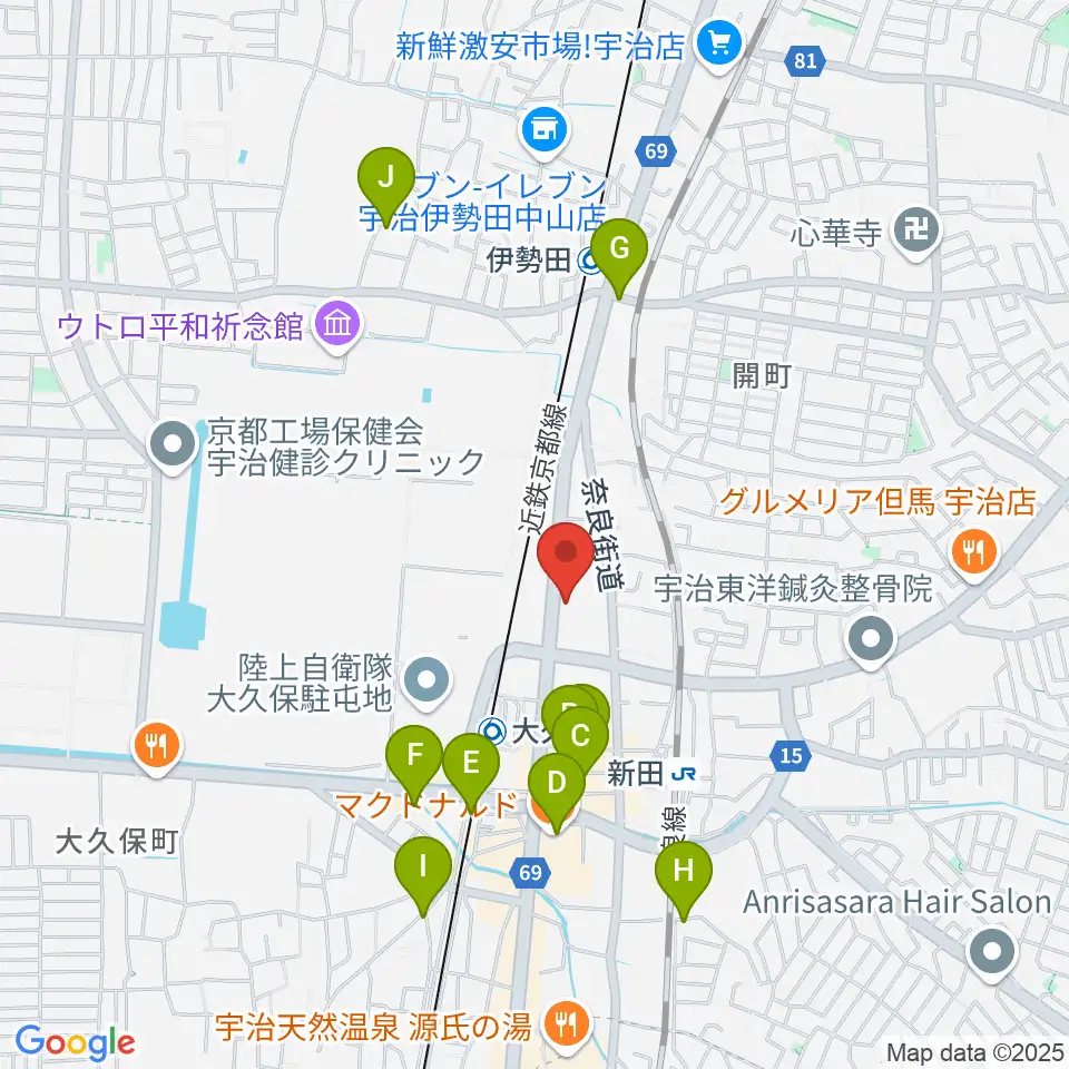 JEUGIA 宇治大久保店周辺のカフェ一覧地図