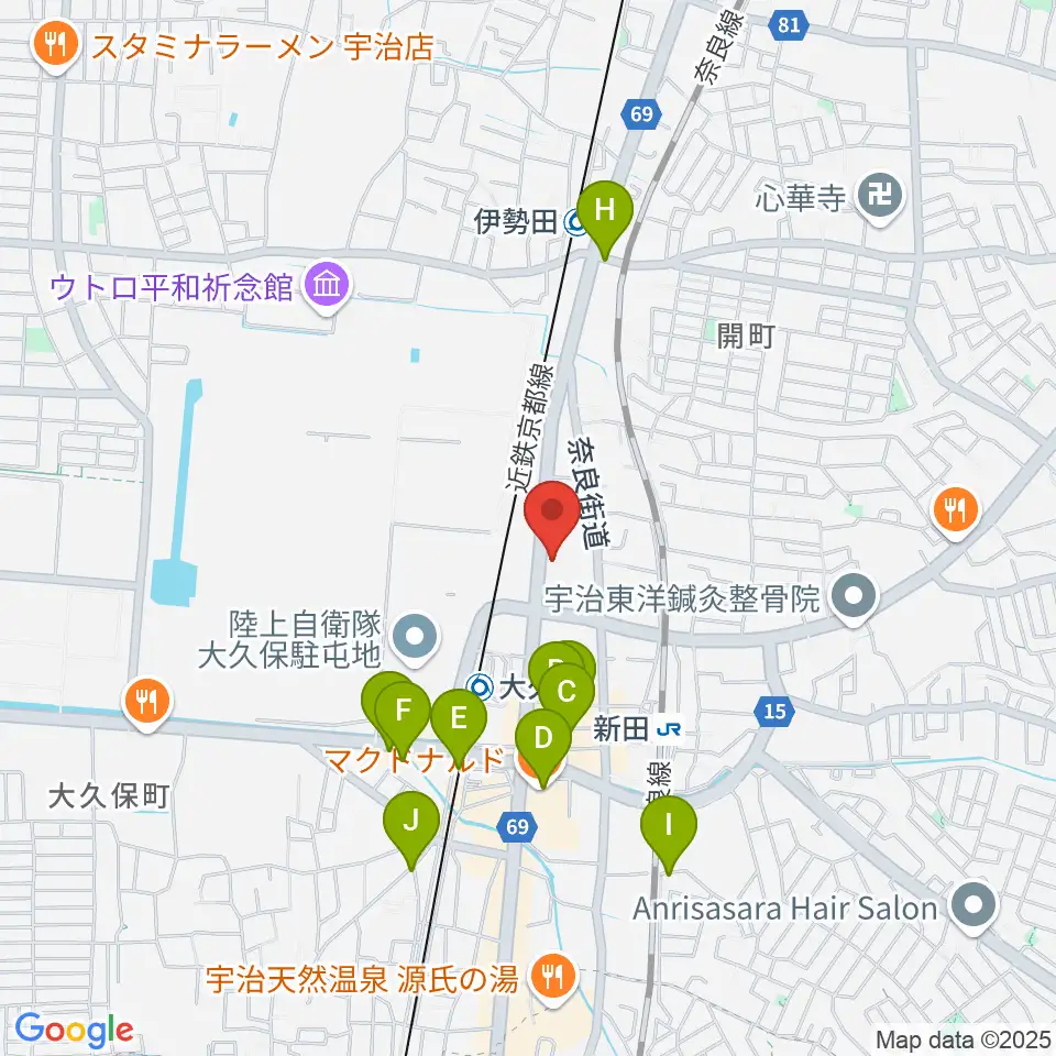 JEUGIA 宇治大久保店周辺のカフェ一覧地図