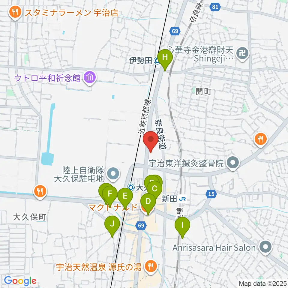 JEUGIA 宇治大久保店周辺のカフェ一覧地図