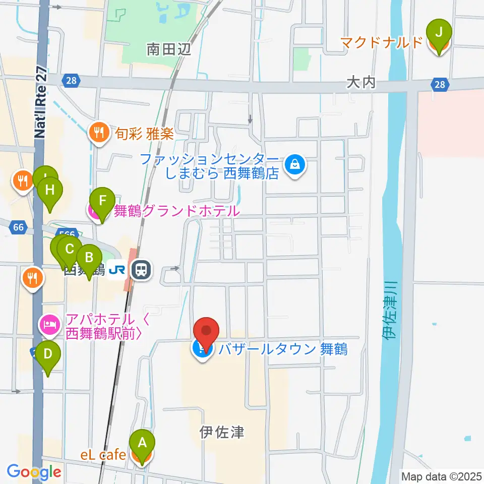 JEUGIA 西舞鶴センター周辺のカフェ一覧地図