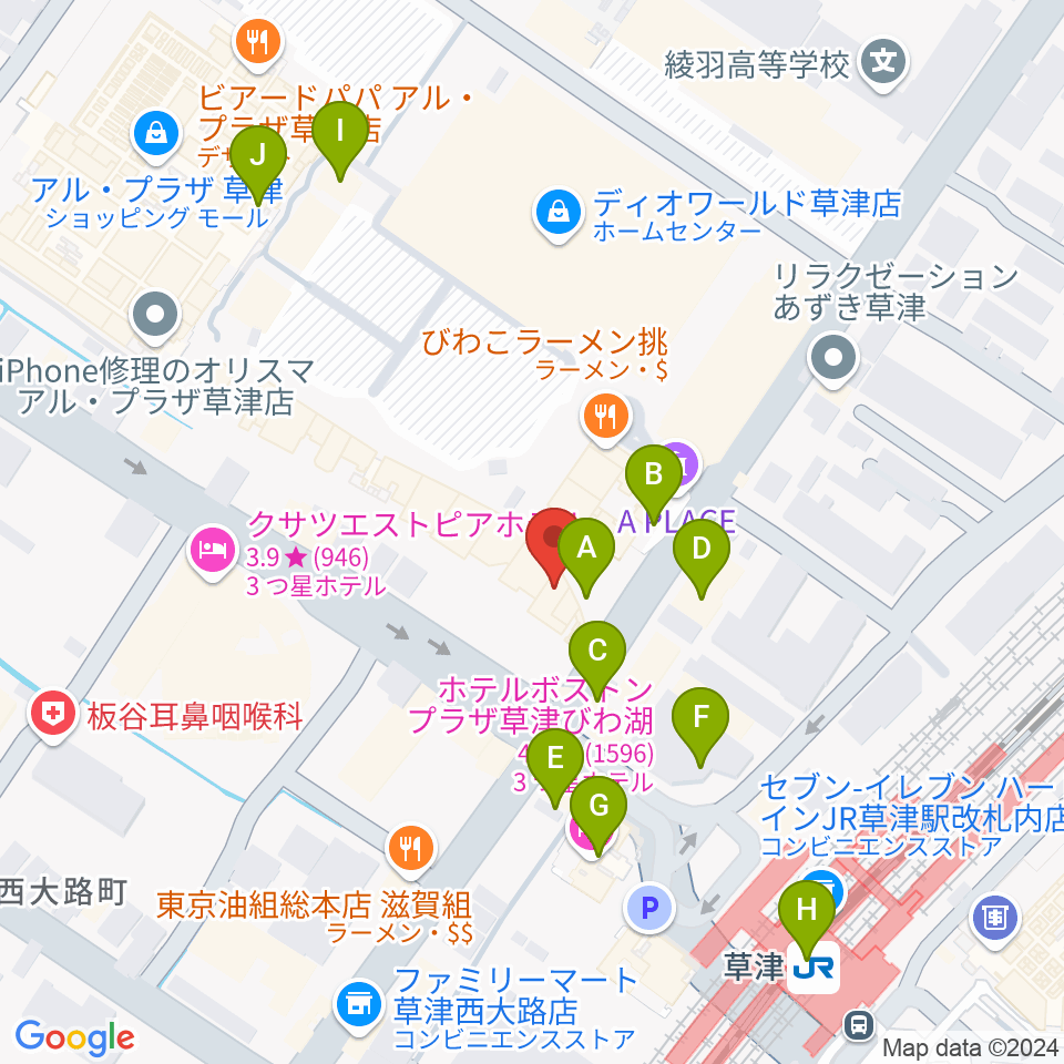 JEUGIA草津Aスクエア店周辺のカフェ一覧地図