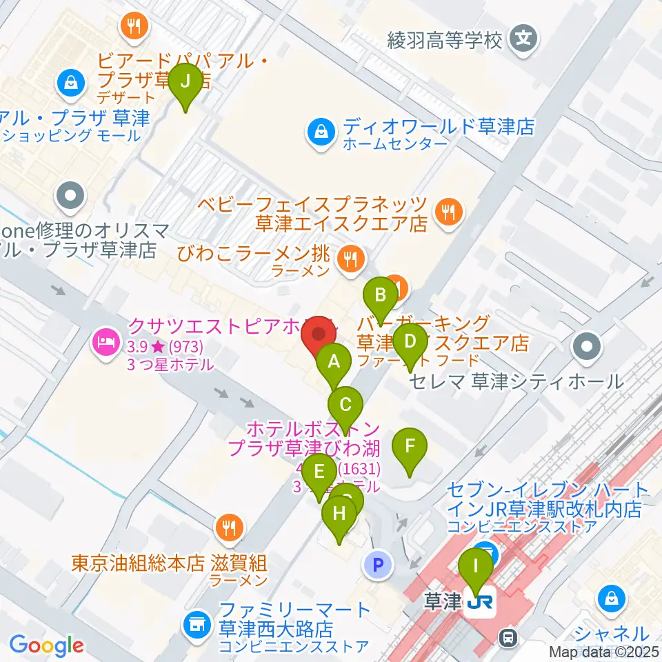 JEUGIA草津Aスクエア店周辺のカフェ一覧地図