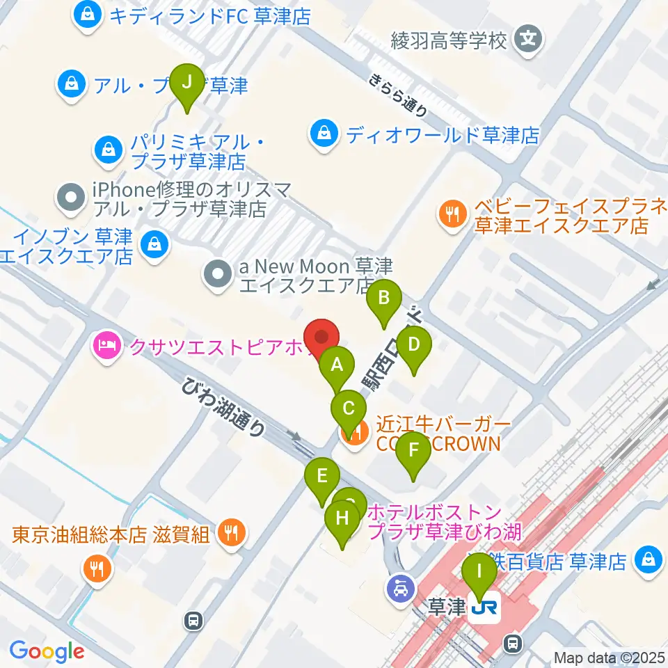 JEUGIA草津Aスクエア店周辺のカフェ一覧地図