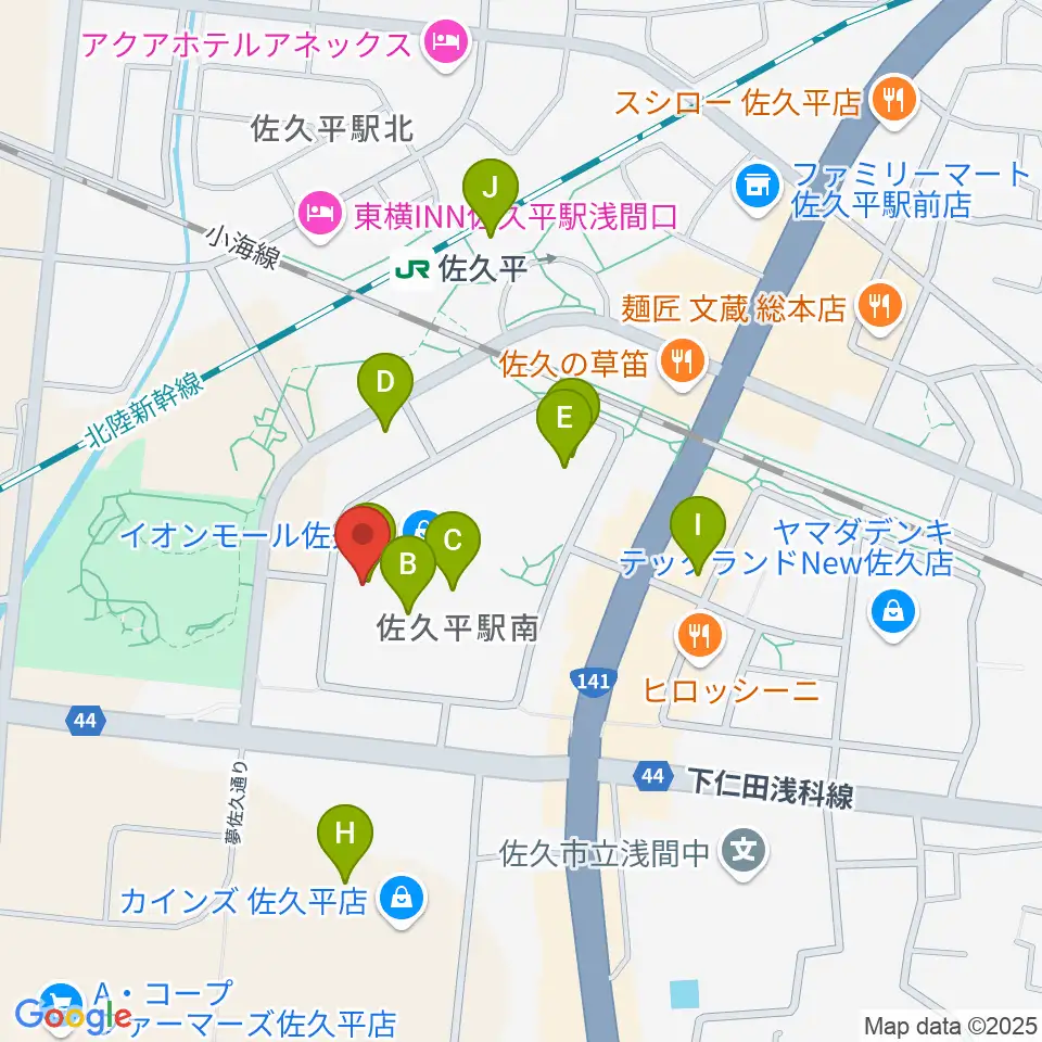 島村楽器 イオンモール佐久平店周辺のカフェ一覧地図