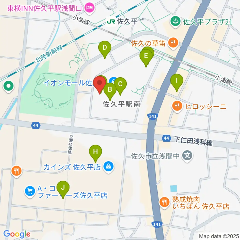 島村楽器 イオンモール佐久平店周辺のカフェ一覧地図