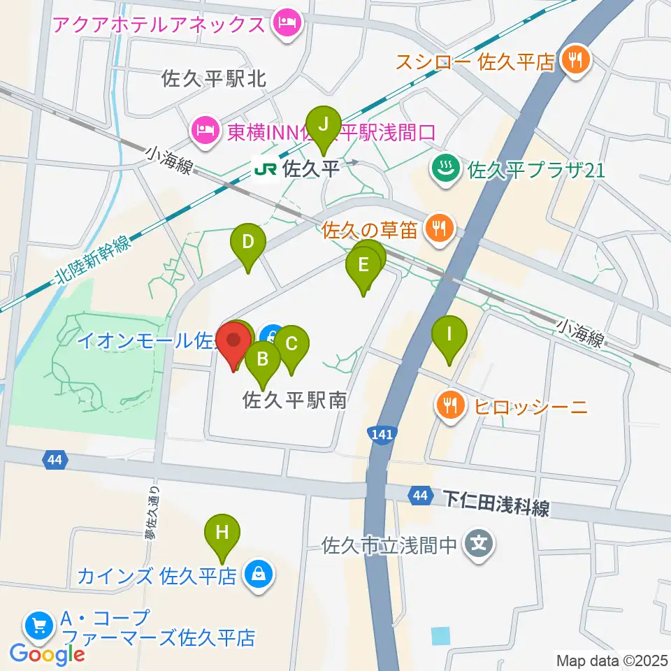 島村楽器 イオンモール佐久平店周辺のカフェ一覧地図