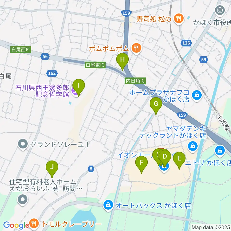 島村楽器 イオンモールかほく店周辺のカフェ一覧地図