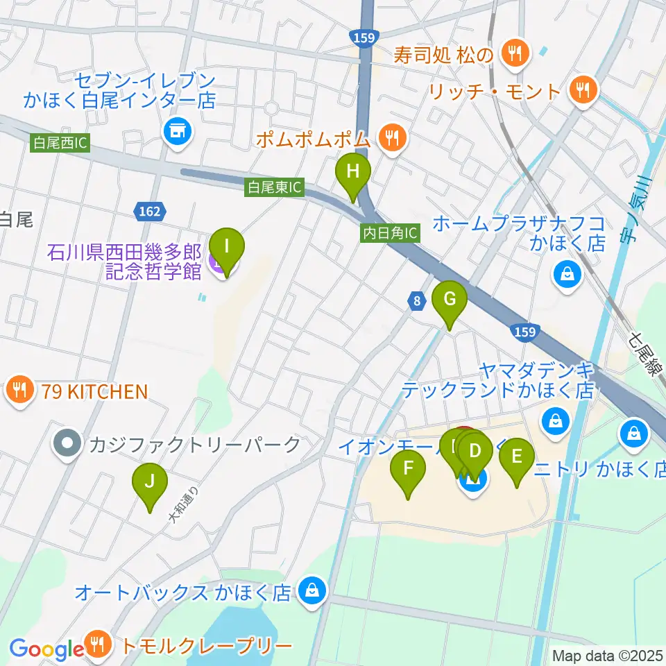 島村楽器 イオンモールかほく店周辺のカフェ一覧地図