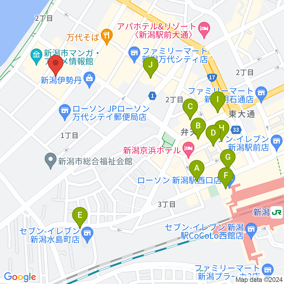 島村楽器 新潟ビルボードプレイス店 周辺のカフェ一覧地図