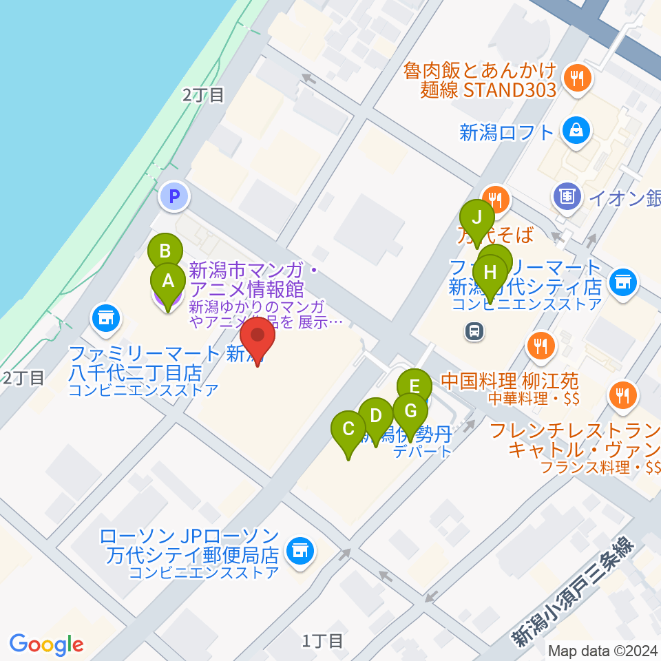 島村楽器 新潟ビルボードプレイス店 周辺のカフェ一覧地図