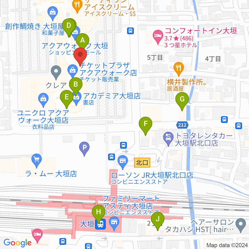 島村楽器 アクアウォーク大垣店周辺のカフェ一覧地図